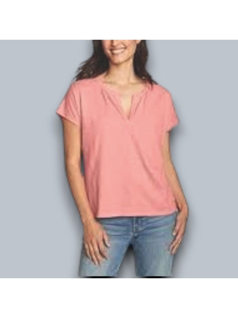 Eddie Bauer Womens Sunny Slub-Texture Notch Neck T-Shirt Top
